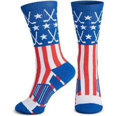 발목 보호대 발등 스포츠 반깁스 초크토크스포츠 하키 퍼포먼스 크루 삭스 애국적 스틱 디자인 유아 및 성인용 빨강 흰색 파랑 미드칼프, Large, Red/White/Blue