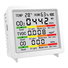호환 5in 1 실내 공기질 모니터 CO2 TVOC HCHO 테스터 온도 습도 감지기 가정사무실용, 01 White