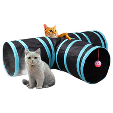 【寵星球】三通貓隧道 三孔貓通道 折疊響紙隧道 沙沙聲隧道 寵物玩具, 混合色