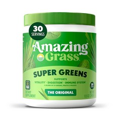 Amazing Grass 어메이징 그라스 Greens Blend 슈퍼푸드 스피루리나 클로렐라 프로바이오틱스 150캡슐, 30 servings, Powder, Original