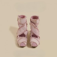 플랫슈즈 발목 스트랩 발레리나 스타일 캐주얼 신발 핑크 태슬 크로스