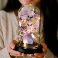 아르띠콜로 장미꽃 유리돔 꽃다발 무드등, 1개, 퍼플