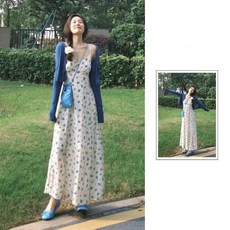 小眾夏季女森女碎花吊帶連衣裙防曬開衫套裝 清新廢土風時尚兩件套