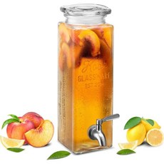 KooK 국유리 음료 디스펜서 누수 방지 스테인리스 스틸 스피곳 투명 사각형 메이슨 병 냉장고용 보관 물 아이스티 상그리아 레모네이드 80온스 2, 1