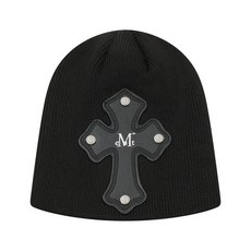 MUCENT 코른 크로스 레더 패치 비니 남녀공용, Black, Free