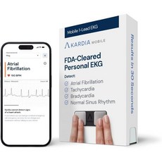 카디아모바일 1리드 EKG 모니터 의료용 등급 FDA 승인 개인 심장 정상 AFIB 및 부정맥 감지 30초 결과 스마트폰 포켓 크기 구독 필요 없음, Compact, Black