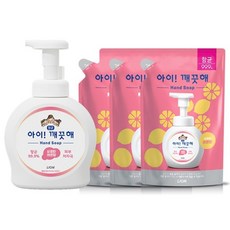 [LION] 아이깨끗해 거품형 대용량 490ml용기+450mlx3개 (레몬/청포도/순) /, 1개