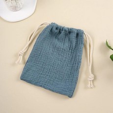 아동용 더블 레이어 코튼 모슬린 침대 가방 단색 인쇄 보관 드로스트링, 19. Royal blue