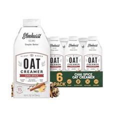 엘름허스트 1925 피스타치오 크림 오트 크리머 - 16온스(6팩) 무유 비건 코셔 저설탕 그레인과 피스타치오로 만든 선반 안정적 크리머로 더 간단한 식물성 대체품을 제, Chai Spice