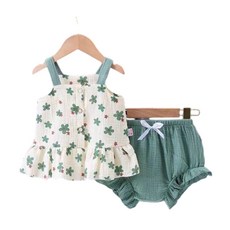 女寶夏季紗布吊帶兩件套