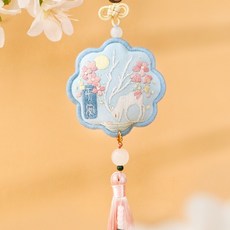 桃園出貨 龍年新款【刺繡系列】卡通雙面刺繡吊飾刺繡手工diy材料包平安符 車掛飾自繡香包香囊雙面繡 交換禮物保佑平安, 花澗鹿香囊（送平安玉扣+繡繃）, 1個