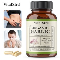 유기농 마늘 보충제 600mg 유기농 통마늘(Allium sativum) 자연건강 면역지원 심장 및 순환계 케어, 1개, 60회분