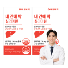 내간에딱 실리마린 약사설계 밀크씨슬 추출물 피로회복 영양제 간 기능성 인정 건강기능식품, 60정, 2개