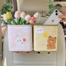 車載收納袋 汽車椅背多功能置物袋 雨傘儲物桶, 小熊小兔【雙桶/多功能儲物】