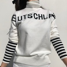 로로얼로이 겨울골프니트 가슴포인트 레터링 도톰한 목폴라 여성골프웨어