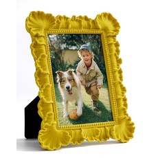 FOLKOR 가족 남아 여아 사진을 위한 그림 프레임 12.7x17.8cm(5x7인치) 진짜 유리/스탠드가 있는 펑키한 장식 프레임 웨딩 베이비 샤워 은퇴를 위한 기념 프레, 나뭇잎, 4 x 6인치, 옐로우