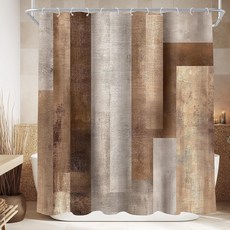 Cinbloo 추상 브라운 그레이 너비 152.4cm x 높이 182.9cm 샤워 커튼 빈티지 농가 미니멀리스트 수채화 물감 오렌지 그레이 컬러 블록 모던 욕실 커튼 세트 미적
