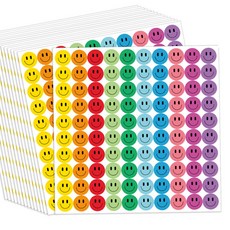 알파벳샵 스마일 원형 칭찬 스티커, 1000개, 레인보우 칭찬스티커 1세트
