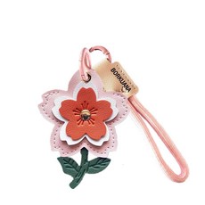 BORKUANA 에어태그와 호환되는 가죽 키체인 홀더 케이스 키링과 랜야드가 있는 귀여운 보호 커버 지갑 열쇠 가방 반려동물용 긁힘 방지 파인더 GPS 트래커 케이스(블, 사쿠라 A