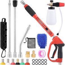 차량 세척용 18개 압력 세척기 액세서리 야외 배수구용 5000PS 건 폼 캐논 1/4인치 퀵 커넥터 포함 6개 노즐 팁과 3개 연장봉 지붕 벽면용