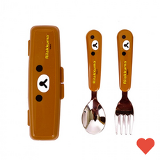 이유식용품 포크 케이스세트 얼굴 브라운