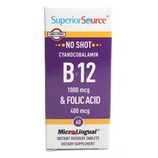 Superior Source No Shot B-12 1000mcg & 葉酸 400mcg 片劑, 1個, 60 件