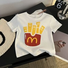 어린이 반팔 티셔츠 햄버거 아동 티셔츠 소녀 반팔 흰색상의 미국 의류 맞춤형 여름 소년 스