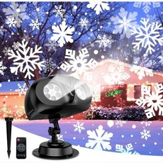 JACKYLED 눈꽃 프로젝터 크리스마스 실내외 듀얼 헤드 리모컨 타이머, 1팩, 눈송이