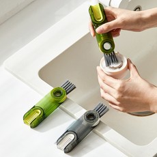 자취생 주방용품 텀블러 뚜껑 틈새 세척솔 병세척 브러쉬 주방 수세미 3종, 그린