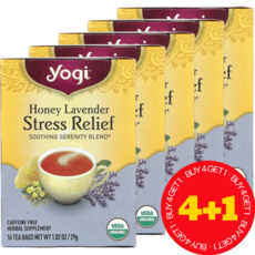 4+1 요기티 스트레스 릴리프 허니 라벤더 카페인 무함유 티백 29g / 해외직구 미국정품, 5개