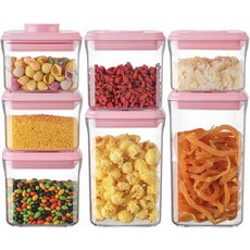 앙쿠 분유 용기 - 1700ml 밀폐 디스펜서 원버튼 핸디 BPA 프리 저장 스쿱 및 스크래퍼 투명 730g 포함, 7 Pcs Set Pink, 1