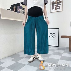 BABYSHARE 壓紋孕婦闊腿托腹長褲 舒適高腰顯瘦 大尺碼高彈力寬鬆孕婦褲