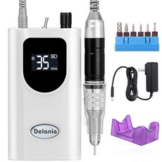 델라니 프로페셔널 네일 드릴 고토크 35 000RPM 충전식 휴대용 전기 파일러 큐티클 비트 살롱 매니큐어 도구 퍼플 포함 아크릴 젤용, White, 1개