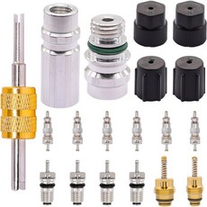 TWTADE 19개 에어컨 밸브 코어 키트 차량용 R12 R134a 테플론 씰 냉장 슈레이더 스템 제거 도구 포함 서비스 HVAC 시스템 충전 포트 캡 2018785, TWTADE 19개 에어컨 밸브 코어 키트 차량용 R1