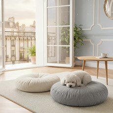 대형방석(55X55) 강아지 방석 두꺼운방석 원형 등받이 키높이빅사이즈 큰방석, 1개, 흰색