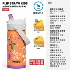 Camelbak 兒童不銹鋼吸管水杯 FLIP STRAW 不鏽鋼吸管運動水杯, 蝶舞彩虹, 1個, 350ml
