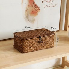 라탄수납함 정리 빈티지 다용도 상자 박스 바구니 소품, 플립 뚜껑, 23x13x8 cm 커피