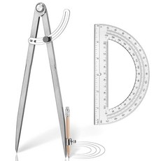 Zonon 목공용 날개가 있는 전문가용 30.5cm12인치 대형 나침반 및 15.2cm6인치 각도기 세트 기하학 수학 목수 제도 드로잉 도구용 연필 247940, Zonon 목공용 날개가 있는 전문가용 30.5cm12