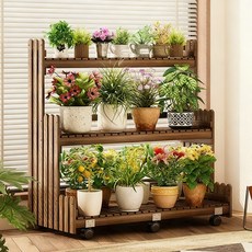 이동식 화분진열대 75CM 대용량 다층 선반, 3단, 나무색