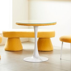 브라보가구 강화유리 클랑 부클 패브릭 원형 입식 테이블 600 3colors, 옐로우