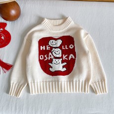 아동 공용 캐릭터 배색 캐주얼 니트 스웨터