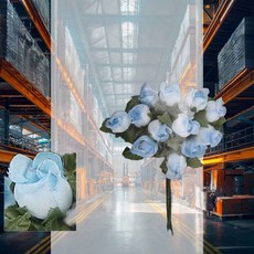 투톤 항장미 흰색하늘 공예 납골당 휴게실인테리어 만들기재료 성묘조화 조화다발