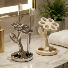 도자기 치카홀더 어금니 칫솔꽂이 세라믹 욕실 정리 인테리어 장식 소품, 블랙