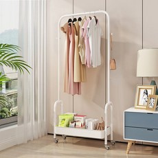 모던스탠드행거 트롤리 선반 카트 이동식 바퀴 간이 옷장 옷걸이, 화이트