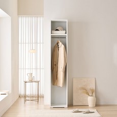 장인가구 클래드 드레스룸 시스템 옷장 400 1단 행거, 크림화이트