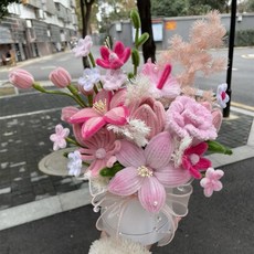 THE ROSEMADAM 編織花束DIY材料包, 銀色抱抱桶粉百合材料包, 1套