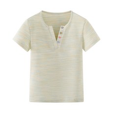 컬러풀한 단추 장식의 여성용 여름 와플 V넥 반팔 티셔츠