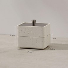 洞石雙層收納盒 牙籤盒 棉花棒盒 牙線盒 桌面分類置物盒, 1個, 【米白色】雙層（小號）-銀蓋