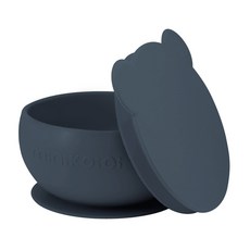 minikoioi 寶寶矽膠貓耳造型吸盤碗, 靜謐藍, 1個