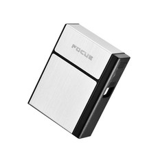 FOCUS 二合一充電菸盒打火機, 1個, 原裝彩盒＋充電線（銀色款）